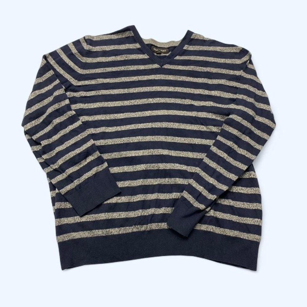 Banana Republic Navy Gray Striped V-Neck Sweater Sz XL